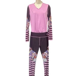 Vibrant Pink and Purple Patterned athletic wear shirt and pant set
